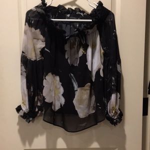 Religion women floral lined top flowy sheer sleeves elastic neckline/cuff size S